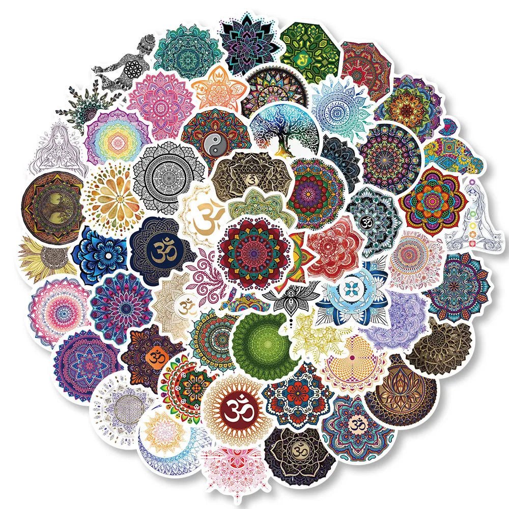 60 Pegatinas de Yoga con Flores de Mandala – Calcomanías Impermeables para Esteras y Botellas - UpsArtes
