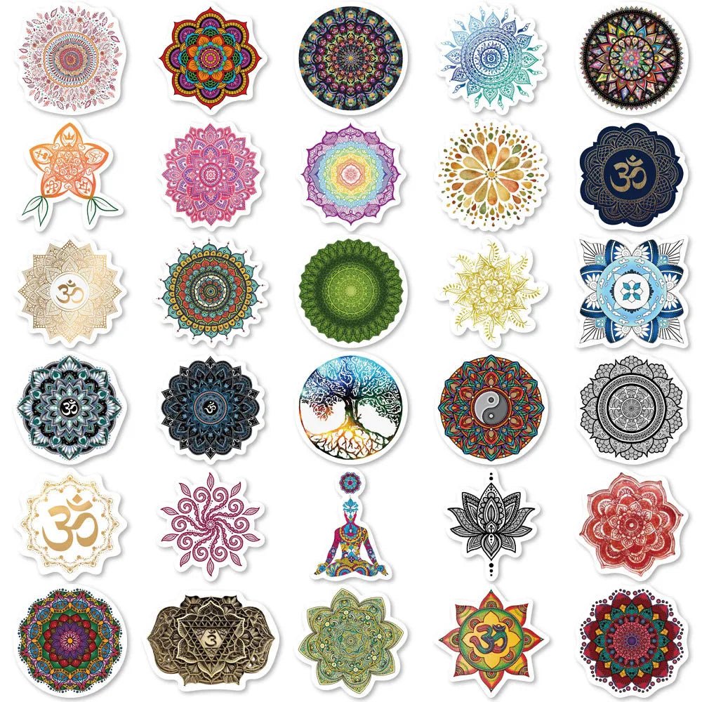 60 Pegatinas de Yoga con Flores de Mandala – Calcomanías Impermeables para Esteras y Botellas - UpsArtes