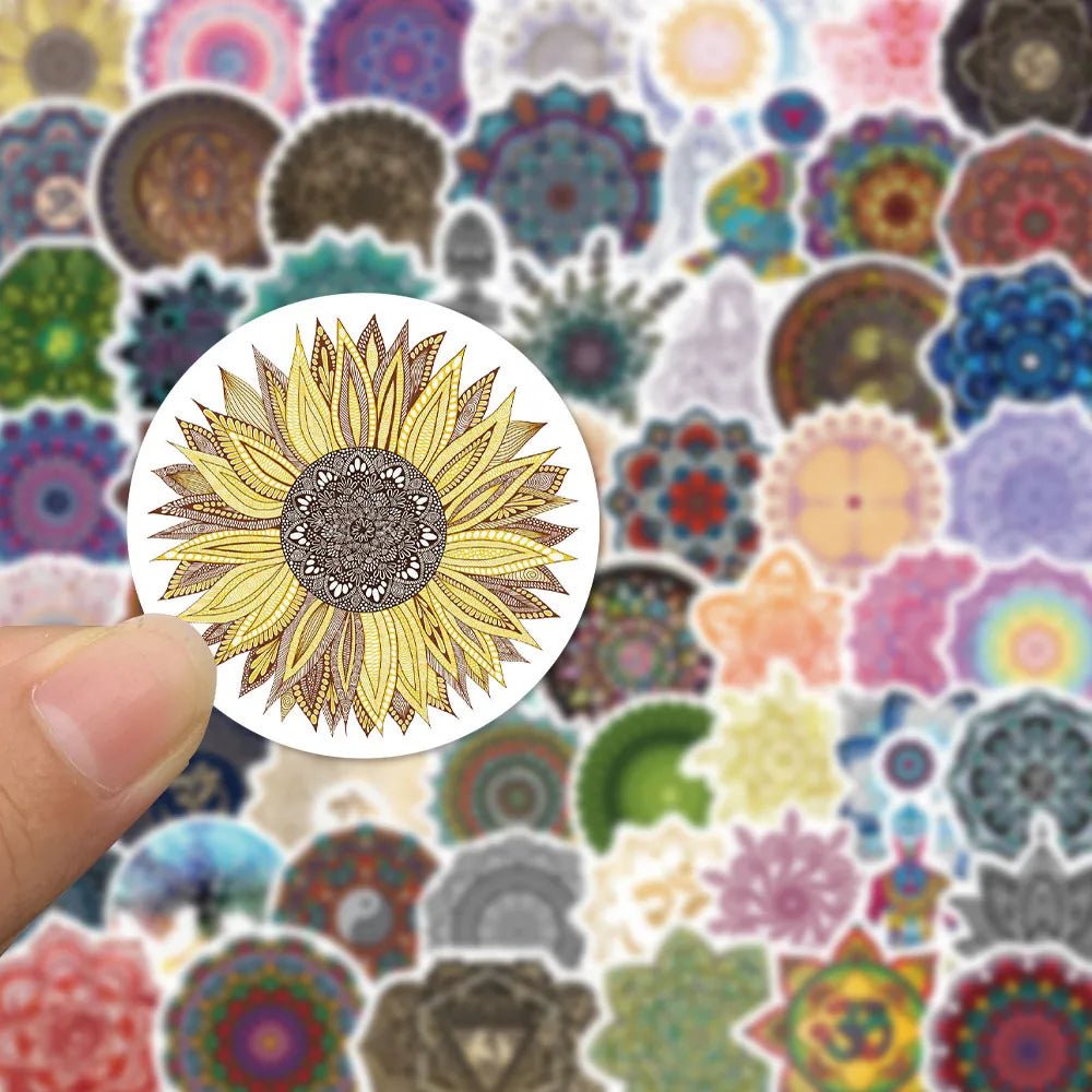 60 Pegatinas de Yoga con Flores de Mandala – Calcomanías Impermeables para Esteras y Botellas - UpsArtes