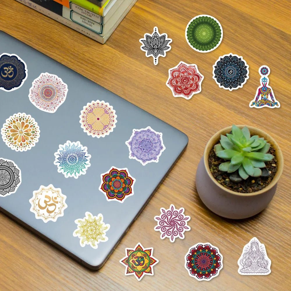 60 Pegatinas de Yoga con Flores de Mandala – Calcomanías Impermeables para Esteras y Botellas - UpsArtes