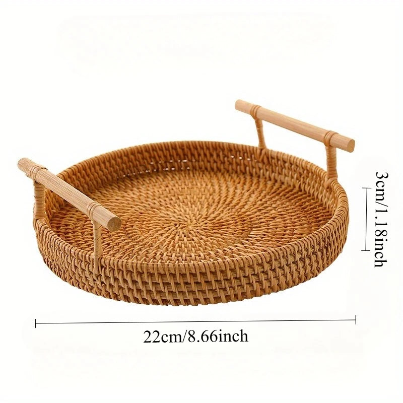 Cesta Bandeja Redonda de Mimbre con Asas | Decoración y Frutas