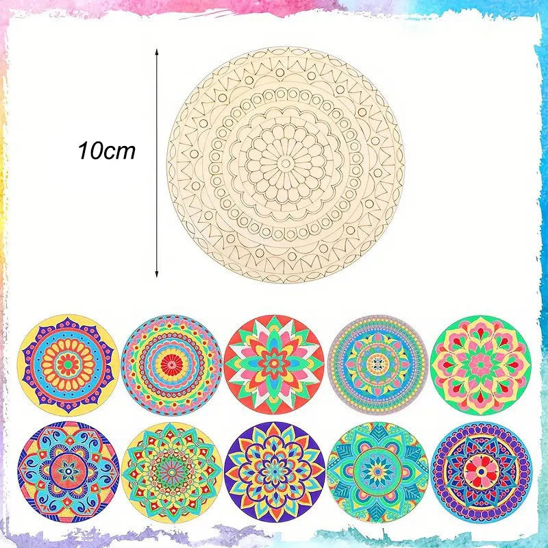 Kit de 10 Recortes de Madera para Pintar Mandalas