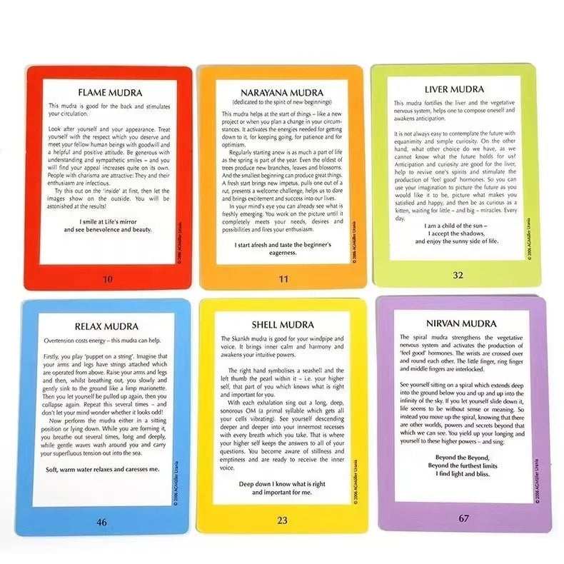 Tarjetas de mudras en inglés con guía práctica