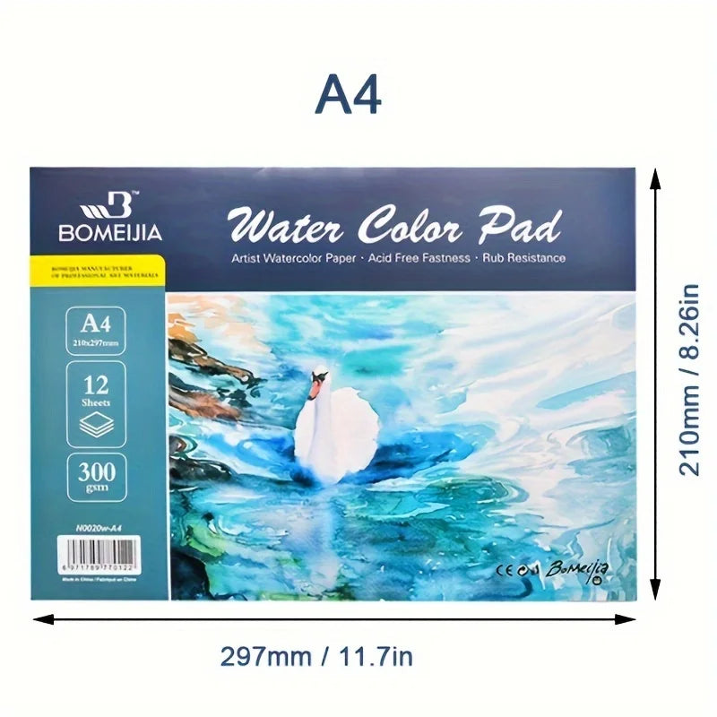 Papel para acuarela 300 g/m² prensado en frío | 12 hojas A4 o A5