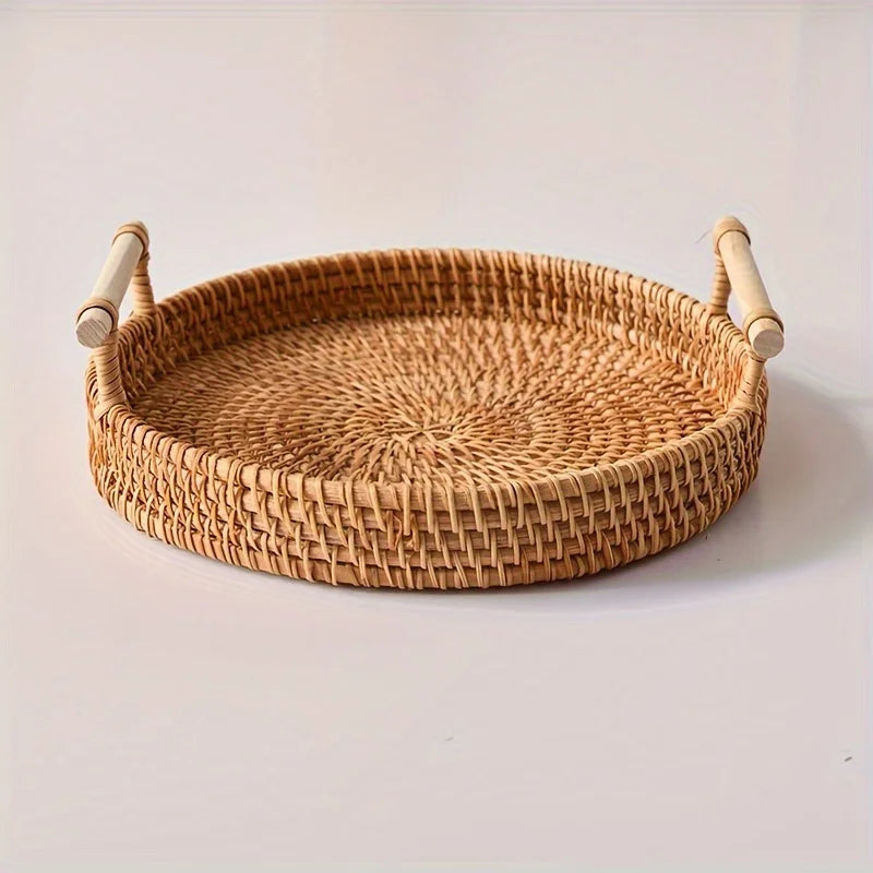 Cesta Bandeja Redonda de Mimbre con Asas | Decoración y Frutas