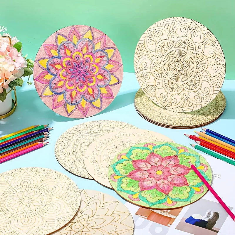 Kit de 10 Recortes de Madera para Pintar Mandalas