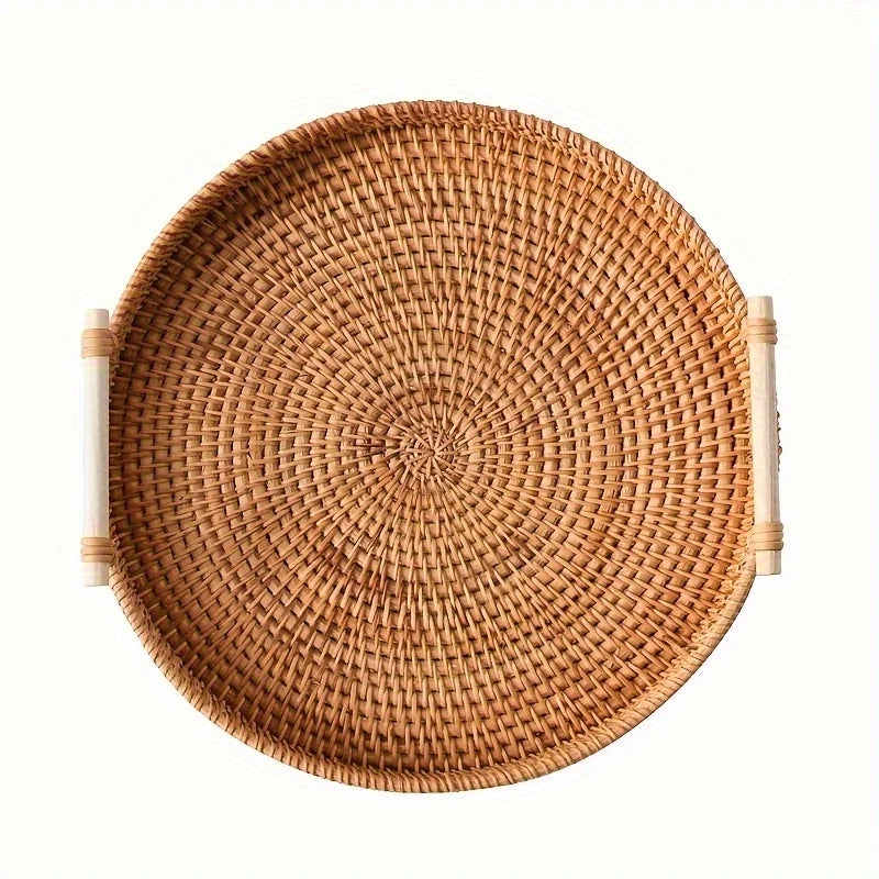 Cesta Bandeja Redonda de Mimbre con Asas | Decoración y Frutas