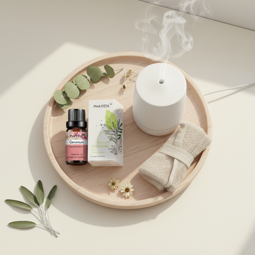 Aceite esencial de Geranium en ambiente de bienestar
