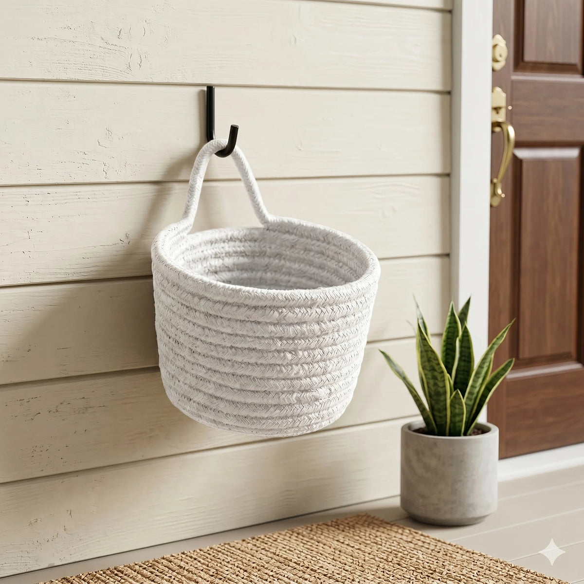Cesta colgante boho color blanco