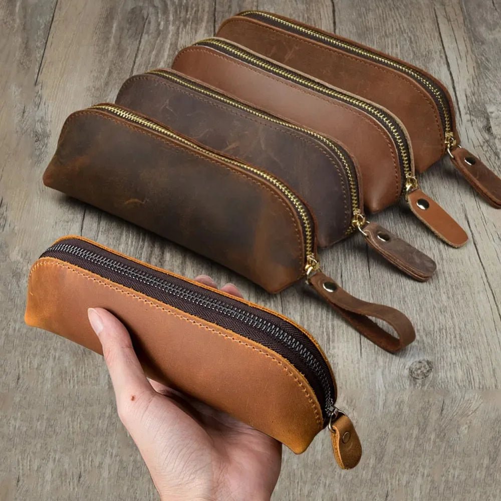 Estuche de cuero vintage con cierre para lápices - UpsArtes