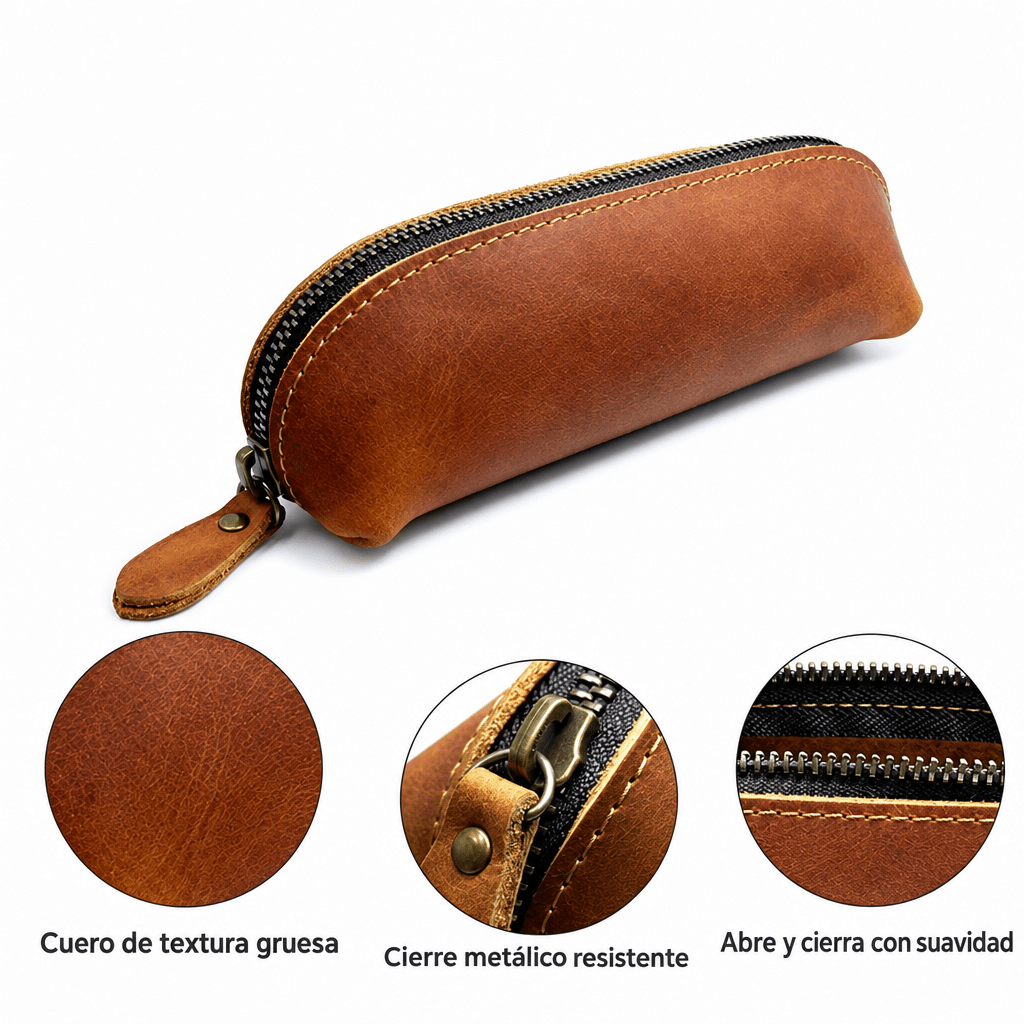 Estuche de cuero vintage con cierre para lápices - UpsArtes