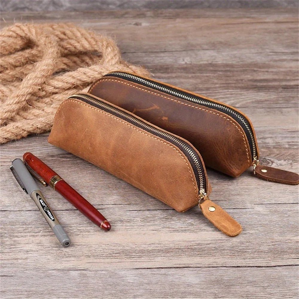 Estuche de cuero vintage con cierre para lápices - UpsArtes