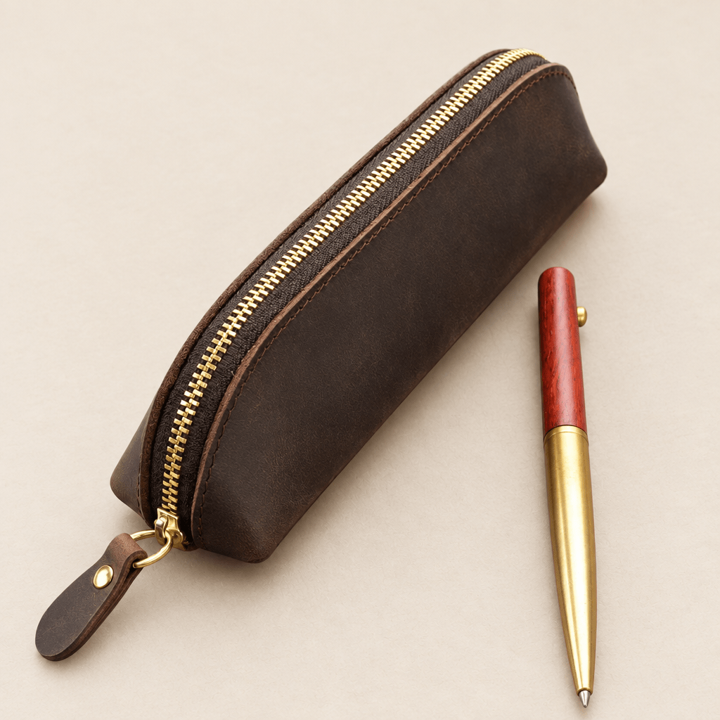 Estuche de cuero vintage con cierre para lápices - UpsArtes