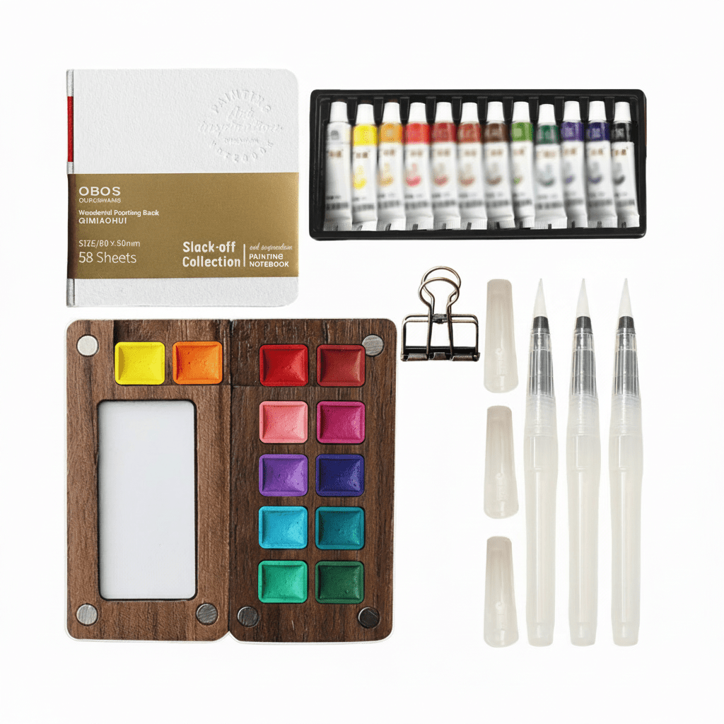 Mini Set de Acuarelas de Viaje | Paleta de Madera con Clip y 8 Rejillas - UpsArtes