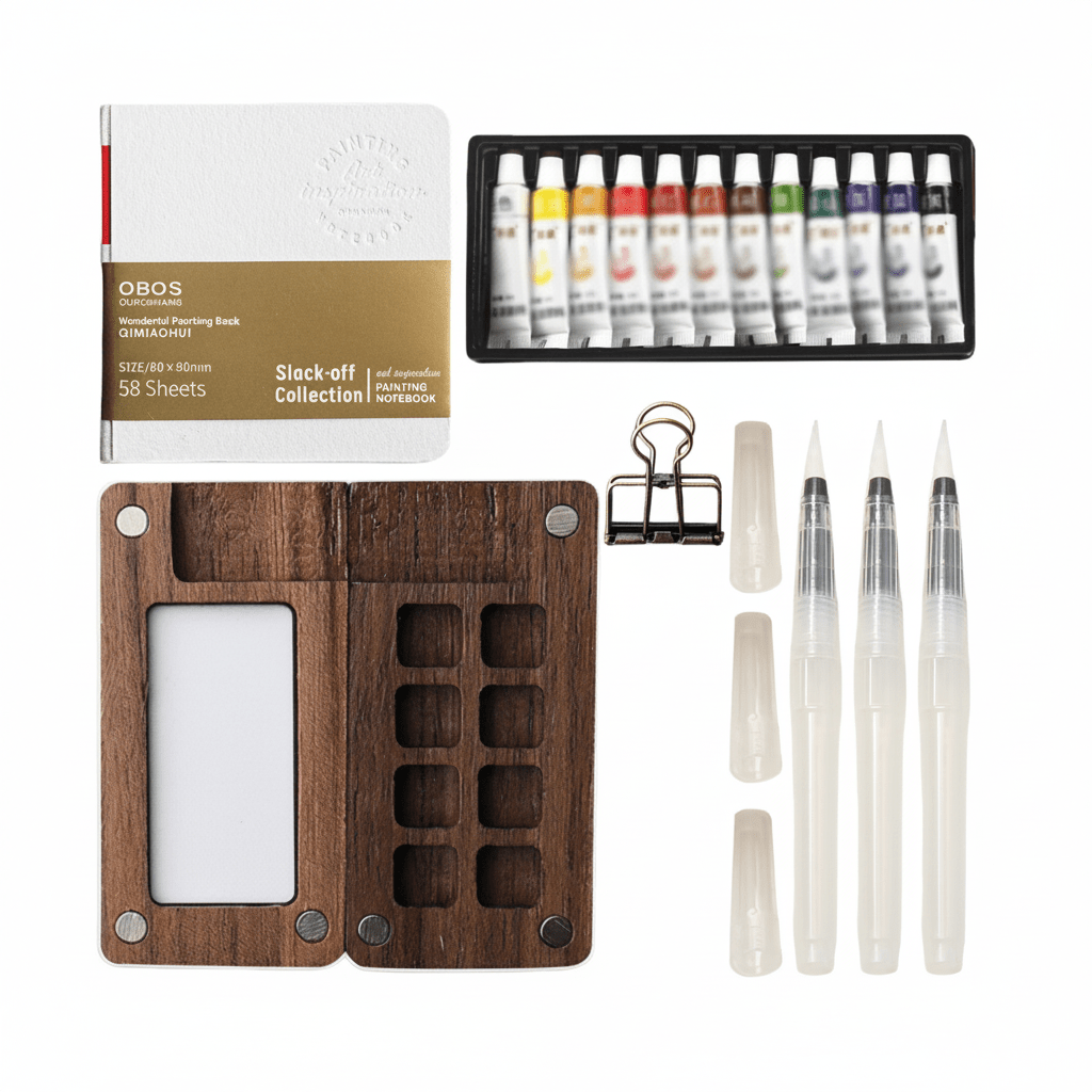 Mini Set de Acuarelas de Viaje | Paleta de Madera con Clip y 8 Rejillas - UpsArtes