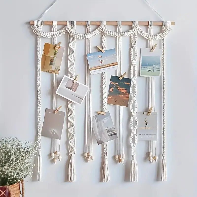Organizador de Fotos Boho | 20 Clips de Madera y Borlas - UpsArtes